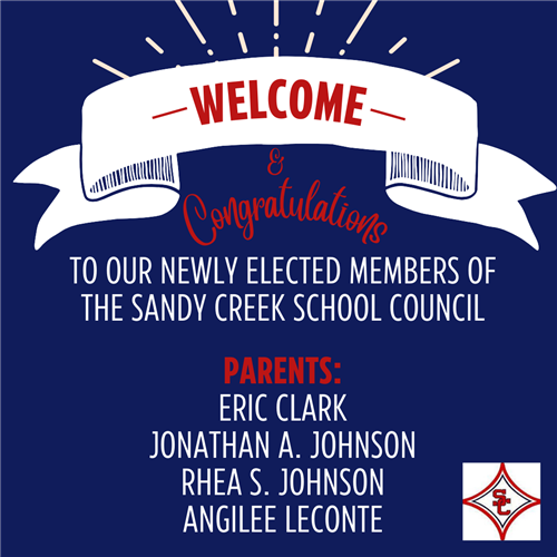 We welcome the newly elected members of the School Council: Eric Clark, Jonathan Johnson, Rhea Johnson, & Angilee LeConte.